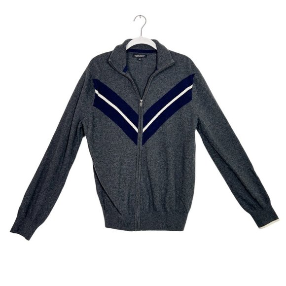 Banana Republic Men's Italian Wool Diagonal Stripe Sweater Jacket in Gray - Sz L - Picture 2 of 8